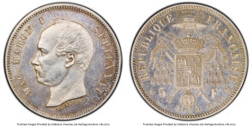 Republic silver Essai Specimen Pattern 5 Francs 1874 SP61 PCGS, Brussels mint, Maz-2340, GEM-130.10. Featuring the bust of Patrice de MacMahon, Presid...