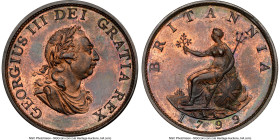 George III copper Proof Pattern 1/2 Penny 1799-SOHO Proof Details (Altered Color) NGC, KM647, Peck-1242. Accompanied by a Noonans lot tag. HID09801242...