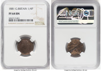 Victoria Proof Farthing 1881 PR64 Brown NGC, KM753, S-3958. 3 berries in wreath. A mildly stripe toned coin with fully struck detailing. HID0980124201...