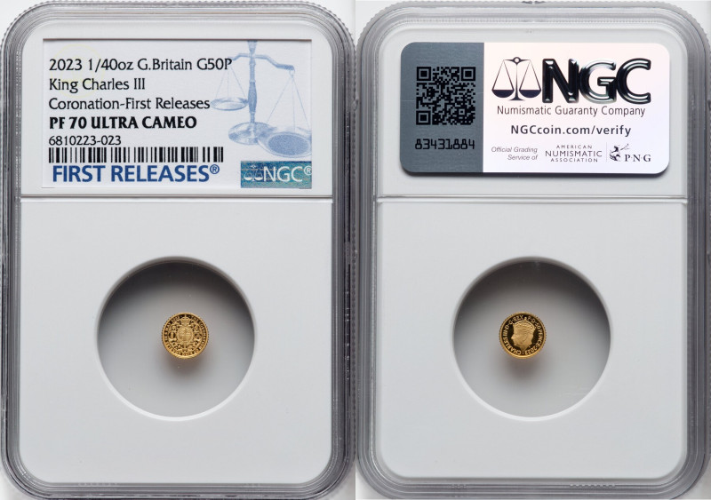 Charles III gold Proof "King Charles III Coronation" 50 Pence (1/40 oz) 2023 PR7...