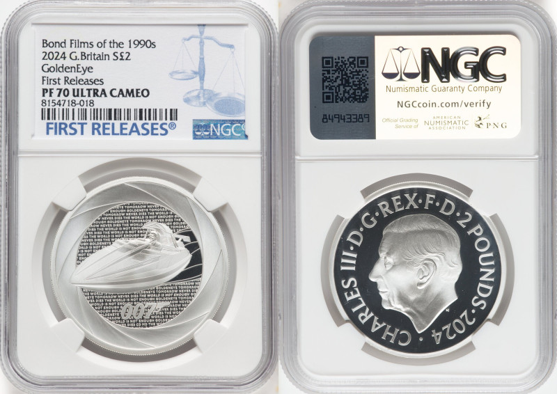 Charles III silver Proof "GoldenEye" 2 Pounds (1 oz) 2024 PR70 Ultra Cameo NGC, ...