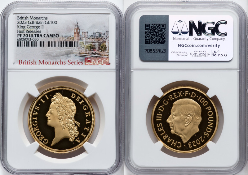 Charles III gold Proof "King George II" 100 Pounds (1 oz) 2023 PR70 Ultra Cameo ...