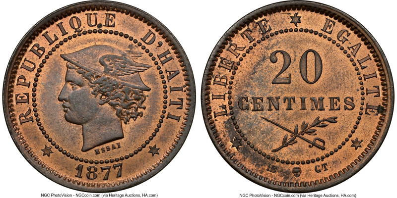 Republic copper Essai Pattern 20 Centimes 1877 MS63 Red and Brown NGC, Paris min...