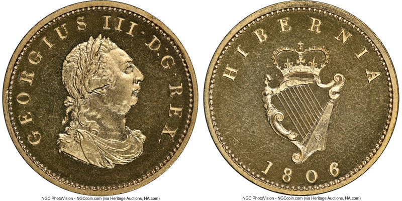 George II gilt copper Proof Farthing 1806/5 PR66 Cameo NGC, KM146.1, S-6622. Eng...