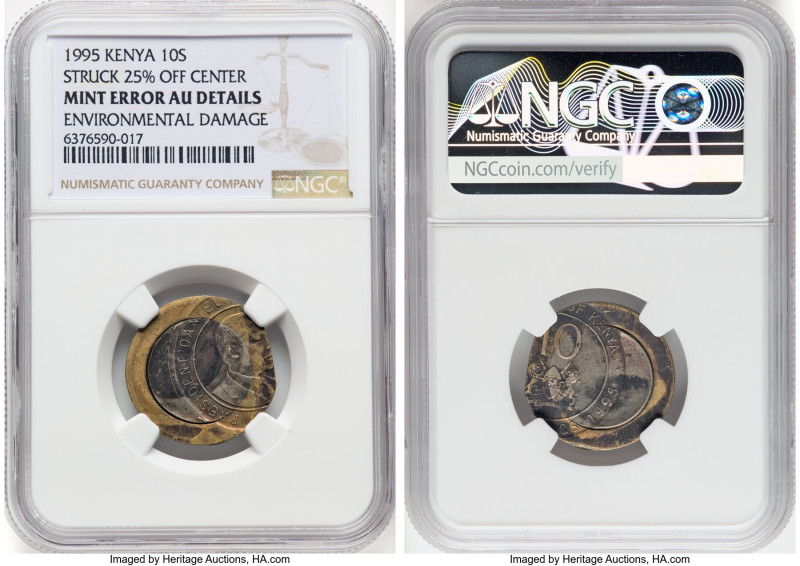 Republic bi-metallic Mint Error - Struck 25% Off Center 10 Shillings 1995 AU Det...