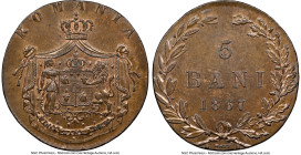 Carol I Mint Error - Struck on Wrong Planchet 5 Bani 1867 MS64 Brown NGC, Watt & Co. mint, cf. KM3.2. 6.68gm. From the M&N Collection HID09801242017 ©...