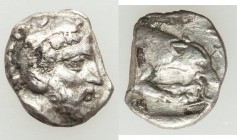 MACEDONIAN KINGDOM. Archelaus (413-400/399 BC). AR triobol (11mm, 0.72 gm, 12h). NGC (photo-certificate) VF 4/5 - 2/5. Bearded head of Heracles right,...