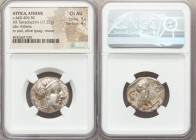 ATTICA. Athens. Ca. 440-404 BC. AR tetradrachm (23mm, 17.22 gm, 11h). NGC Choice AU 5/5 - 4/5. Mid-mass coinage issue. Head of Athena right, wearing c...