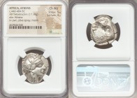 ATTICA. Athens. Ca. 440-404 BC. AR tetradrachm (23mm, 17.18 gm, 8h). NGC Choice AU 5/5 - 4/5. Mid-mass coinage issue. Head of Athena right, wearing cr...