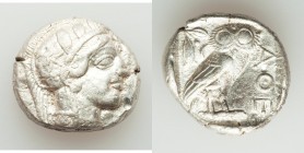 ATTICA. Athens. Ca. 440-404 BC. AR tetradrachm (24mm, 17.20 gm, 11h). VF, test cut. Mid-mass coinage issue. Head of Athena right, wearing crested Atti...