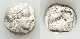ATTICA. Athens. Ca. 440-404 BC. AR/AE fourée tetradrachm (23mm, 15.39 gm, 9h). XF, core visible. Ancient Forgery. Mid-mass coinage issue. Head of Athe...