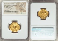 Maurice Tiberius (AD 582-602). AV solidus (22mm, 4.41 gm, 5h). NGC Choice AU 5/5 - 4/5, clipped. Constantinople, 2nd officina, AD 582-583. DM TIbЄR M-...