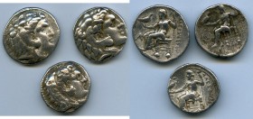 ANCIENT LOTS. Greek. Macedonian Kingdom. Ca. 336-323 BC. Lot of three (3) AR tetradrachms. Fine-VF. Includes: Alexander III the Great (336-323 BC), Ze...