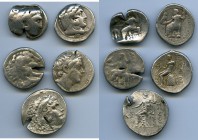 ANCIENT LOTS. Greek. Macedonian and Seleucid Kingdoms. Ca. 336-187 BC. Lot of five (5) AR tetradrachms. VG-Fine, test cuts, bankers punches. Includes:...