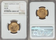 Victoria gold "Shield" Sovereign 1884-M AU58 NGC, Melbourne mint, KM6. 

HID09801242017