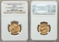 Victoria gold Sovereign 1899-M MS62 NGC, Melbourne mint, KM13. Ex. Hemisphere Collection 

HID09801242017