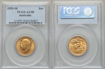 George V gold Sovereign 1929-M AU58 PCGS, Melbourne mint, KM32. 

HID09801242017