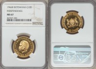 Republic gold "Independence" 10 Thebe 1966-B MS67 NGC, Berne mint, KM2. AGW 0.3267 oz. 

HID09801242017