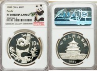 People's Republic Pair of Certified silver Panda 10 Yuan NGC, 1) 10 Yuan 1987 - PR68 Ultra Cameo, KM167 2) 10 Yuan 2005 - MS69, KM1589 Sold as is, no ...