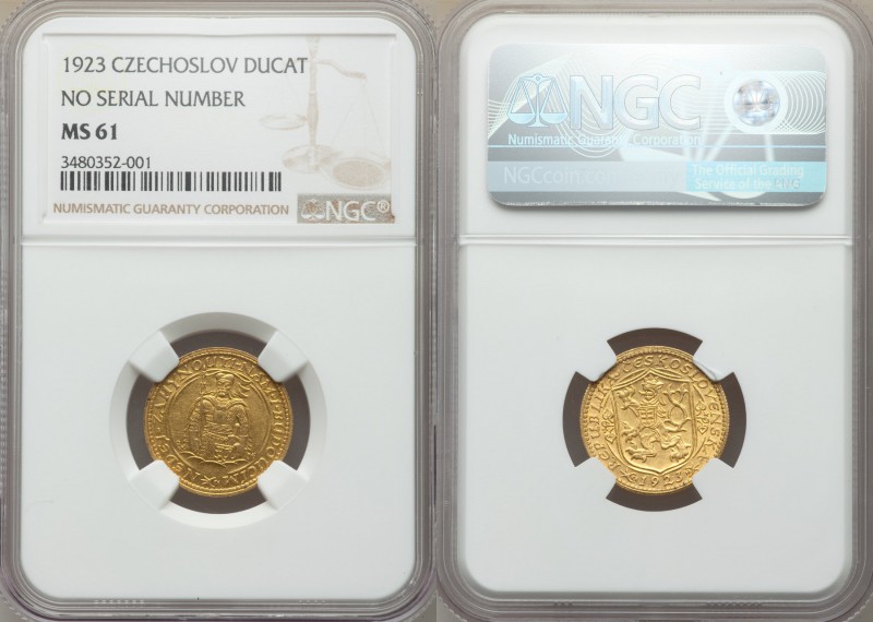 Republic gold Ducat 1923 MS61 NGC, KM8. Variety without serial number. AGW 0.110...