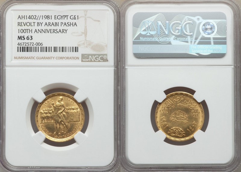 Republic gold "100th Anniversary - Revolt by Arabi Pasha" Pound AH 1402 (1981) M...