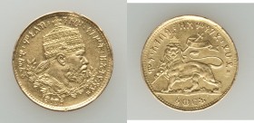 Menelik II gold Werk EE 1889 (1897) XF (polished, mount removal), KM18. 21mm. 3.38gm. AGW 0.2025 oz. 

HID09801242017