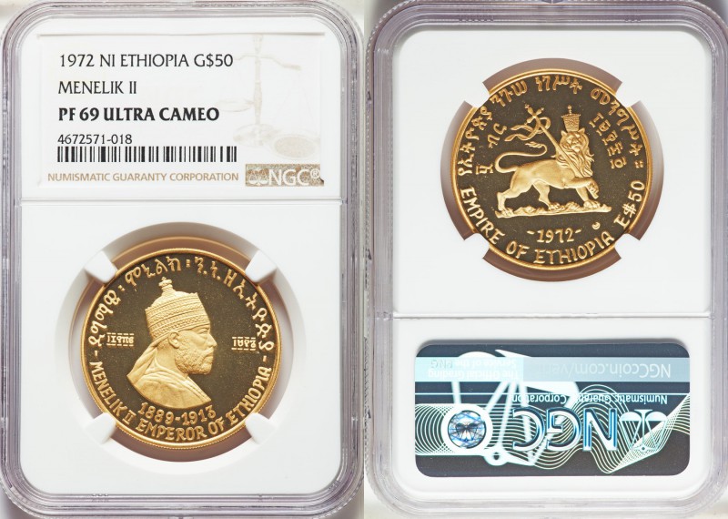 Haile Selassie I gold Proof "Menelik II" 50 Dollars 1964-NI PR69 Ultra Cameo NGC...