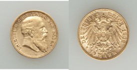 Baden. Friedrich I gold 10 Mark 1906-G AU (obverse cleaned), Stuttgart mint, KM275. 20mm. 3.95gm. AGW 0.1152 oz. 

HID09801242017