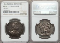 George I silver Coronation Medal 1714 AU50 NGC, MI-424-9. Britannia is placing the crown on the head of the seated George on the reverse. 

HID0980124...