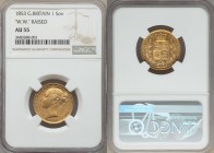 Victoria gold Sovereign 1853 AU55 NGC, KM736.1. Variety with WW raised on truncation. 

HID09801242017