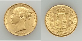 Victoria gold Sovereign 1869 AU (scratch), KM736.2. 22mm. 7.97gm. Die #36. 

HID09801242017