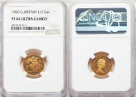 Elizabeth II gold Proof 1/2 Sovereign 1980 PR66 Ultra Cameo NGC, KM922. AGW 0.1176 oz. 

HID09801242017