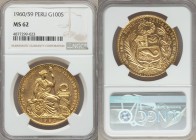 Republic gold 100 Soles 1960/59 MS62 NGC, Lima mint, KM231. Superbly prooflike, overdate on holder not noted in the SCWC. AGW 1.3543 oz. 

HID09801242...
