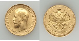 Nicholas II gold 10 Roubles 1911-ЭБ XF (surface hairlines), St. Petersburg mint, KM-Y64. 23mm. 8.60gm. AGW 0.2489 oz. 

HID09801242017
