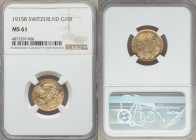 Confederation gold 10 Francs 1915-B MS61 NGC, Bern mint, KM36.

HID09801242017