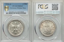 3-Piece Lot of Certified Assorted Issues PCGS, 1) Germany: Weimar Republic 3 Mark 1924-A - MS62, Berlin mint, KM43 2) Great Britain: George V 1/2 Crow...