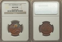 Pair of Certified Assorted Issues NGC, 1) Australia: George V 1/2 Penny 1911-(L) - MS62 Red and Brown, KM22 2) Great Britain: Victoria Trade Dollar 18...
