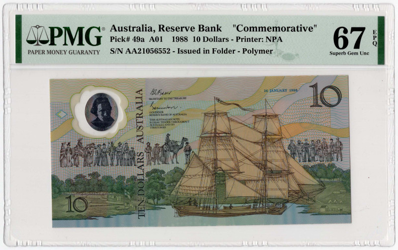 Australia 10 Dollars 1988 Commemorative PMG 67 EPQ Superb Gem Unc

P# 49a, N# ...