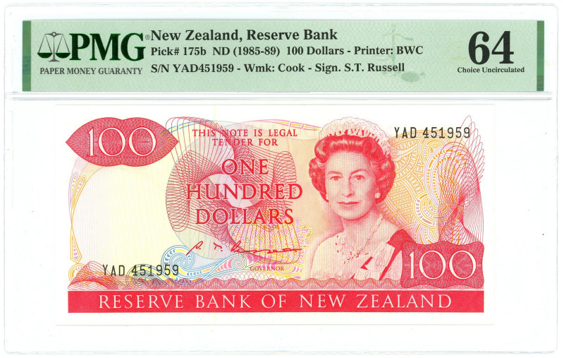 New Zealand 100 Dollars 1985 - 1989 (ND) PMG 66EPQ Choice UNC

P# 175b, N# 210...