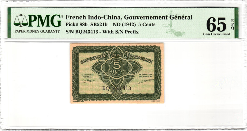 French Indochina 5 Cents 1942 (ND) PMG 65 EPQ Gem Uncirculated

P# 88b, N# 201...