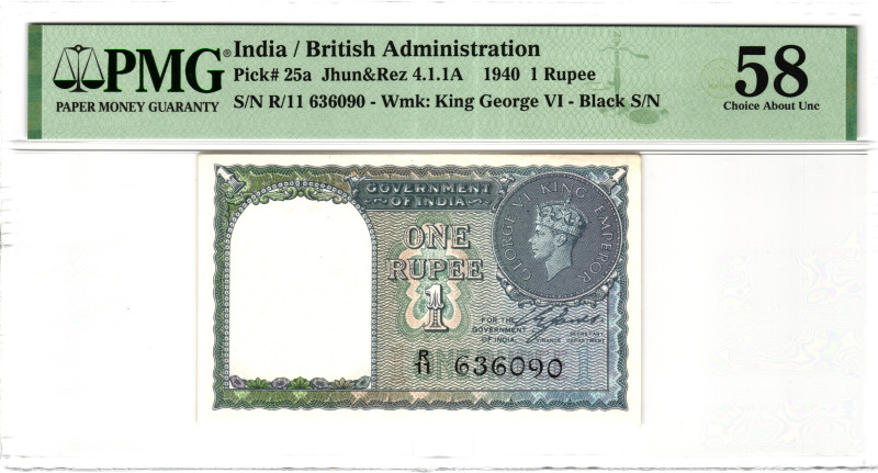 India 1 Rupee 1940 PMG 58 Choice About Unc

P# 25a, N# 203978; # R/11 636090