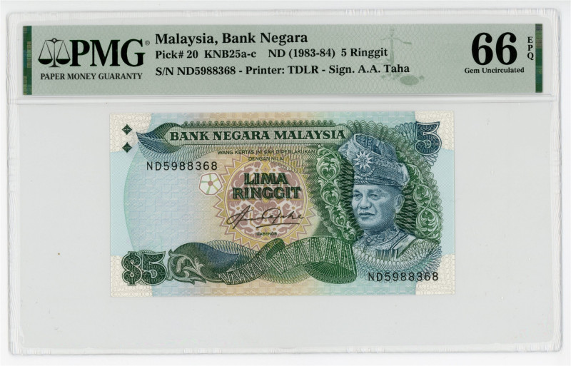 Malaysia 5 Ringgit 1983 - 1984 (ND) PMG 66 EPQ

P# 20, N# 214945; #ND5988368; ...