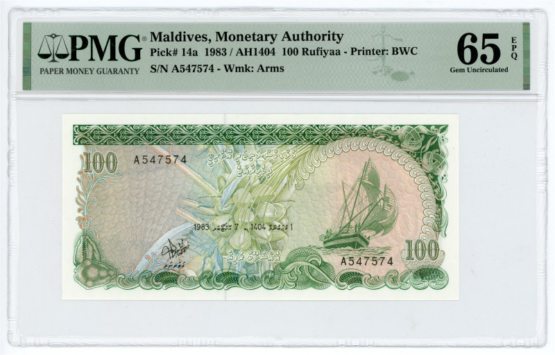 Maldives 100 Dollars 1983 AH 1404 PMG 65 EPQ

P# 14a, N# 223331; # A547574; UN...