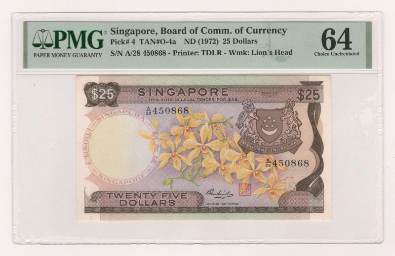 Singapore 25 Dollars 1972 (ND) PMG 64

P# 4, N# 208129; # A28 450868; UNC