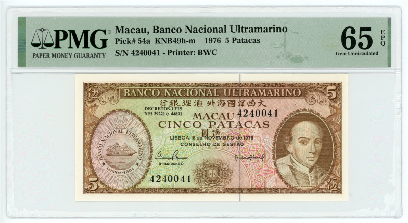 Macao 5 Patacas 1976 PMG 65 EPQ

P# 54a, N# 266927; # 4240041; UNC