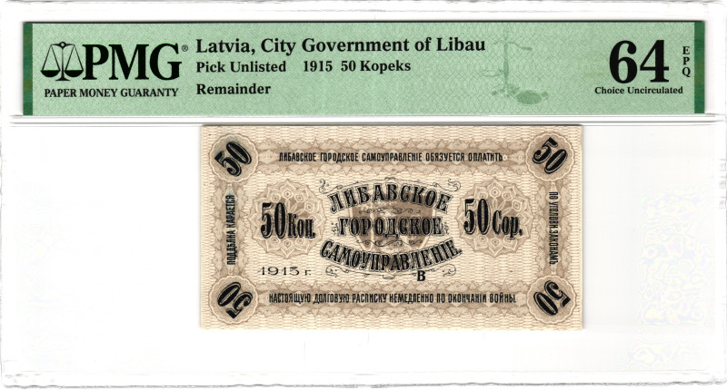 Latvia Libava 50 Kopeks 1915 PMG 64 EPQ Choice Uncirculated

Ist# 129.1