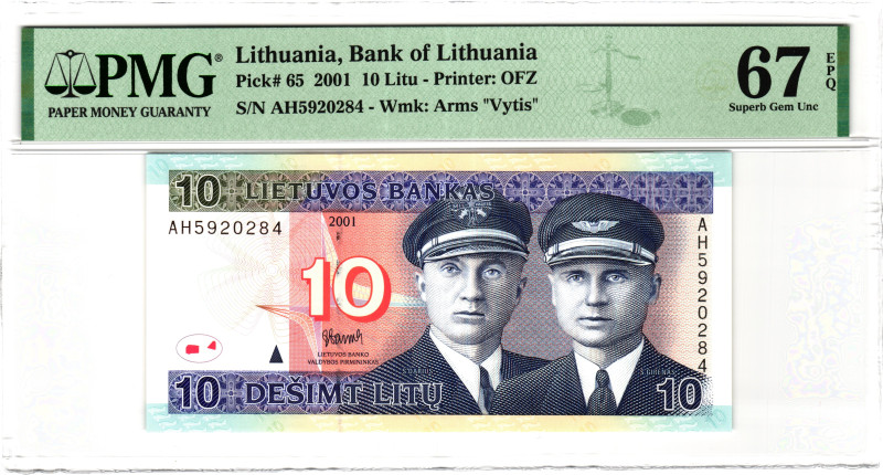 Lithuania 10 Litu 2001 PMG 67 EPQ Superb Gem Unc

P# 65, N# 204080; # AH592028...