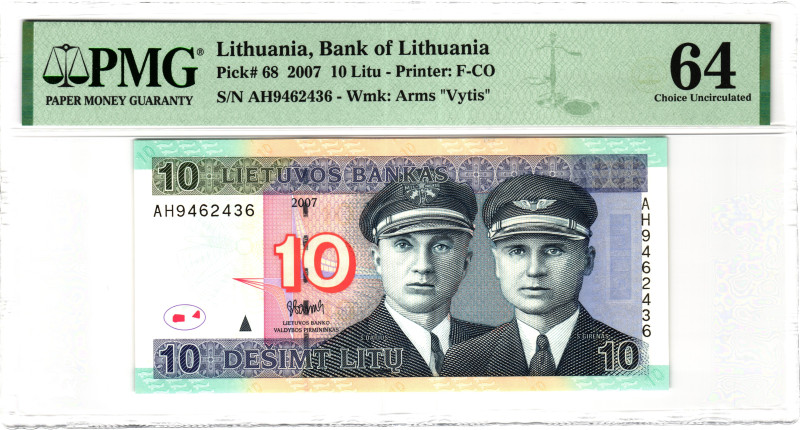 Lithuania 10 Litu 2007 PMG 64 Choice Uncirculated

P# 68, N# 204037; # AH94624...