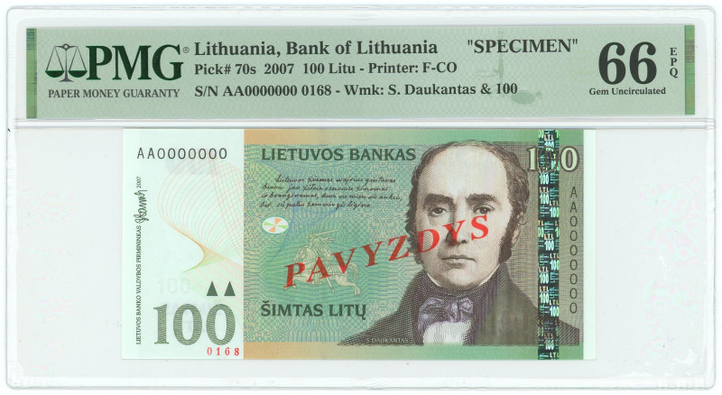 Lithuania 100 Litu 2007 Specimen PMG 66 EPQ Gem UNC

P# 70s, N# 204085; # AA00...