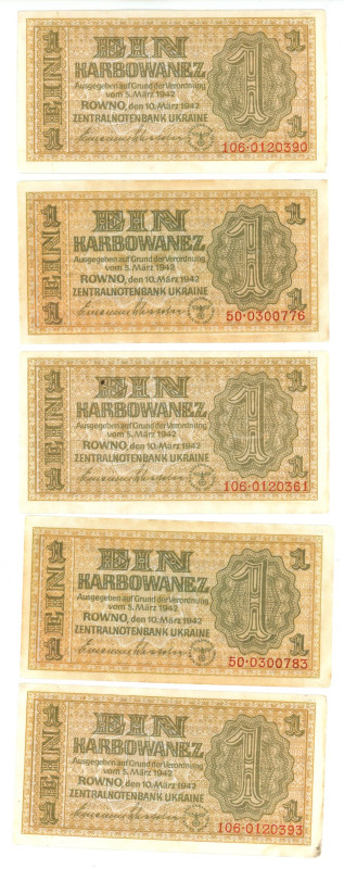 Ukraine 5 x 1 Karbowanez 1942 German Occupation - WW II

P# 49, N# 207669; VF-...